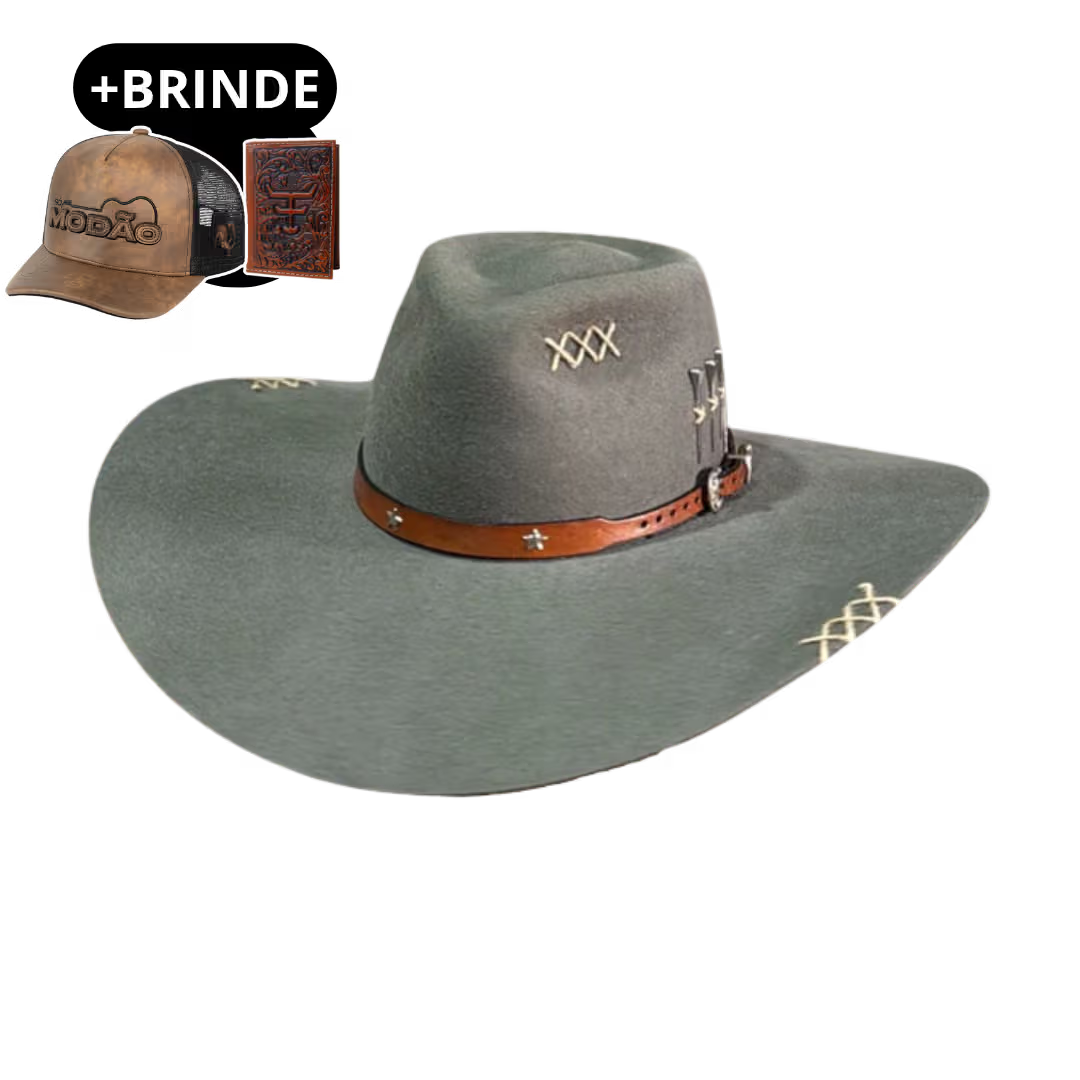 Chapéu 3 Cravos Casca de Bala Cinza+ Boné e Carteira GRÁTIS