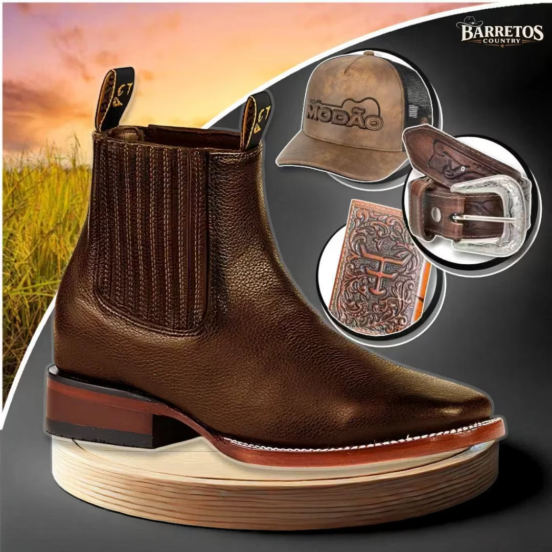 Kit Bota Ortopédica Force em 100% Couro Bovino + BRINDES: Cinto, Boné e Carteira