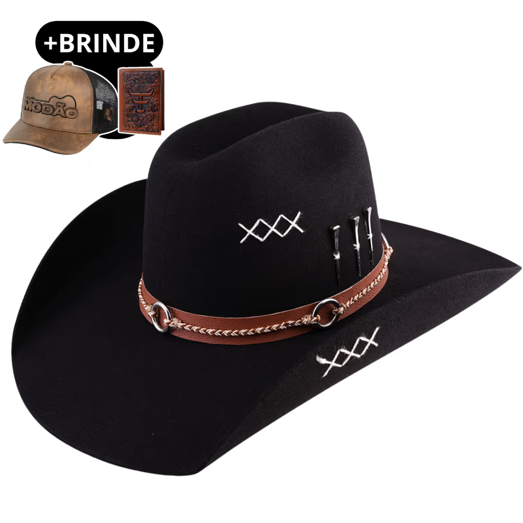 Chapéu 3 Cravos Americano Preto + Boné e Carteira GRÁTIS