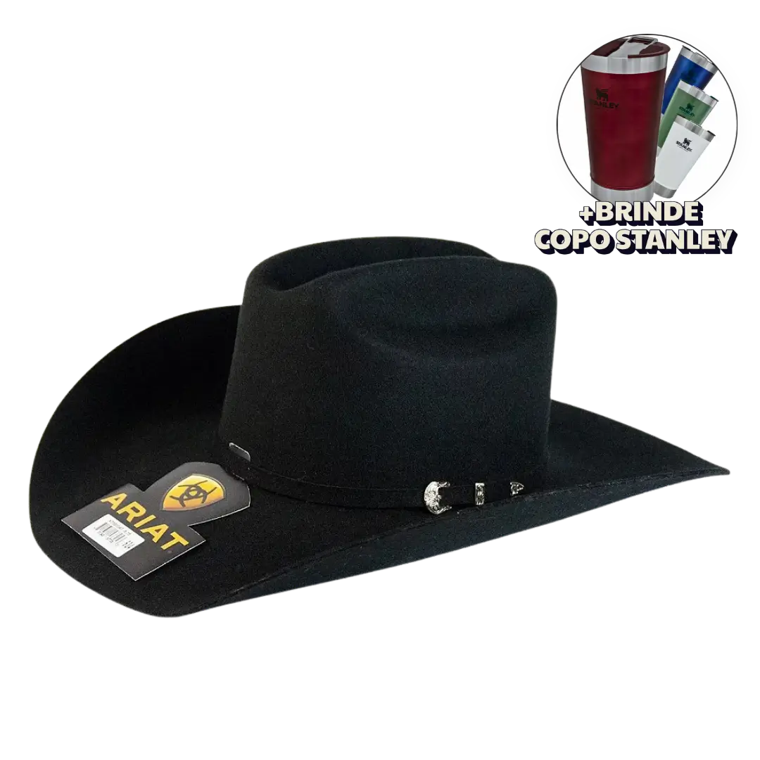 Chapéu Ariat Importado Feltro Premium 3x Black + BRINDES