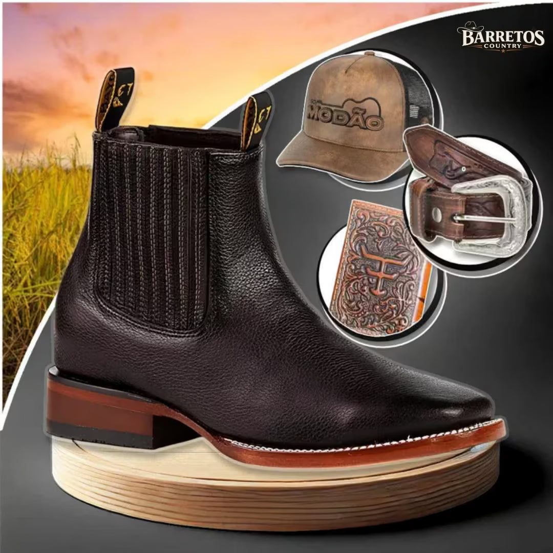 Kit Bota Ortopédica Force em 100% Couro Bovino + BRINDES: Cinto, Boné e Carteira