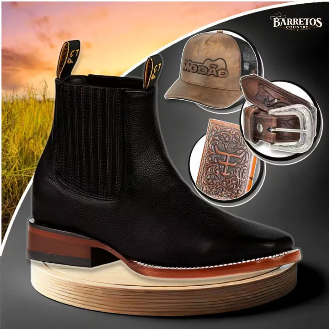 Kit Bota Ortopédica Force em 100% Couro Bovino + BRINDES: Cinto, Boné e Carteira