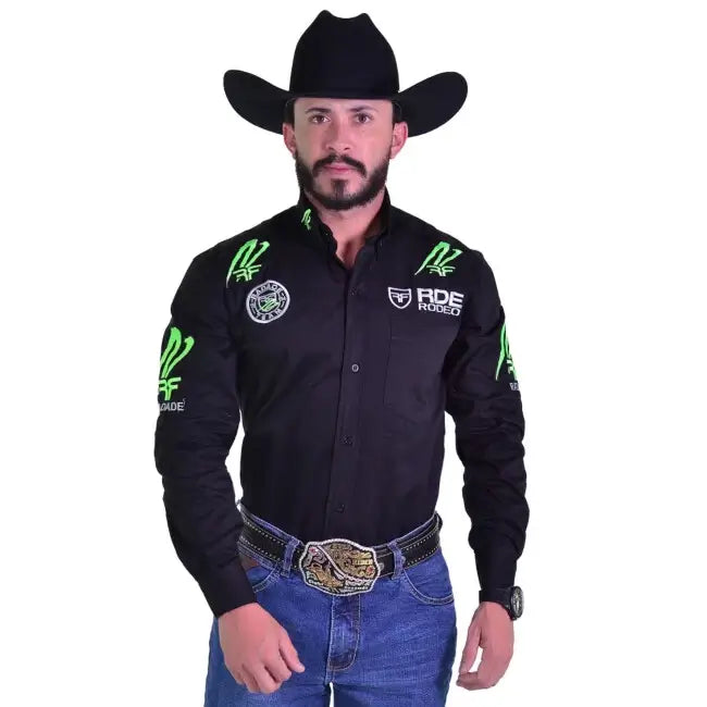 Camisa Radade Sarja Manga Longa Bordada Preto